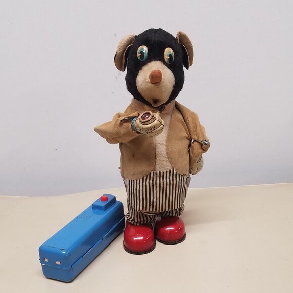 Smoking Papa Bear Toy 1950s Marusan Japan Battery Operated - Picture 1 of 12